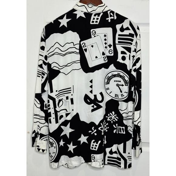 Saint Germain White Black Gambling Card Printed Bedazzled Blouse Short Set Small - Picture 9 of 15